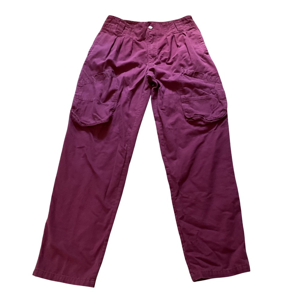 Gitano Vintage 90s Cargo Pants Burgundy Plum Cotton Pleated High Rise Size 32